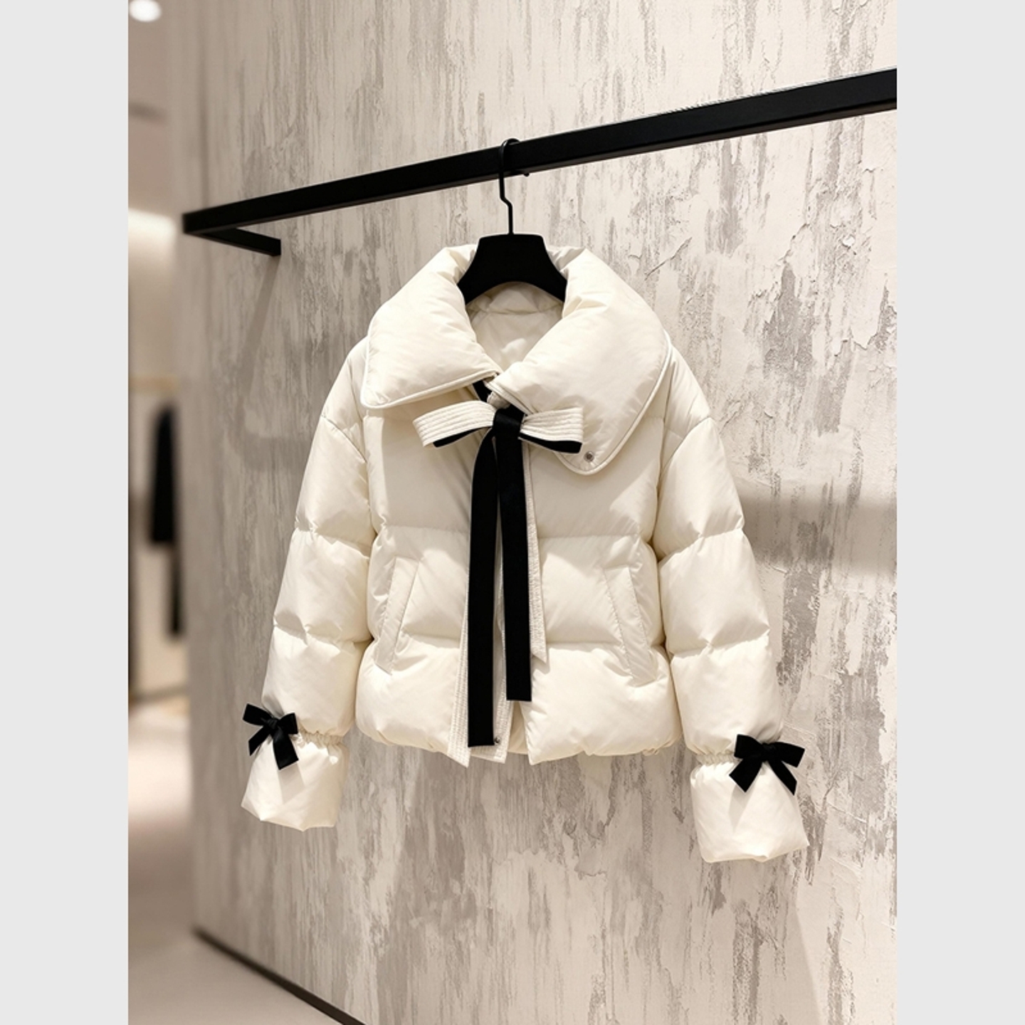 冬季棉服女款2025新款独特超好看气质小香风蝴蝶结白色夹棉外套厚