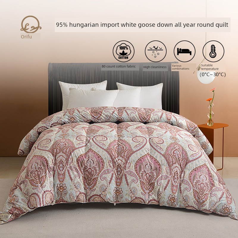 奥利福80支100%纯棉95%进口多多白鹅绒四季羽绒被