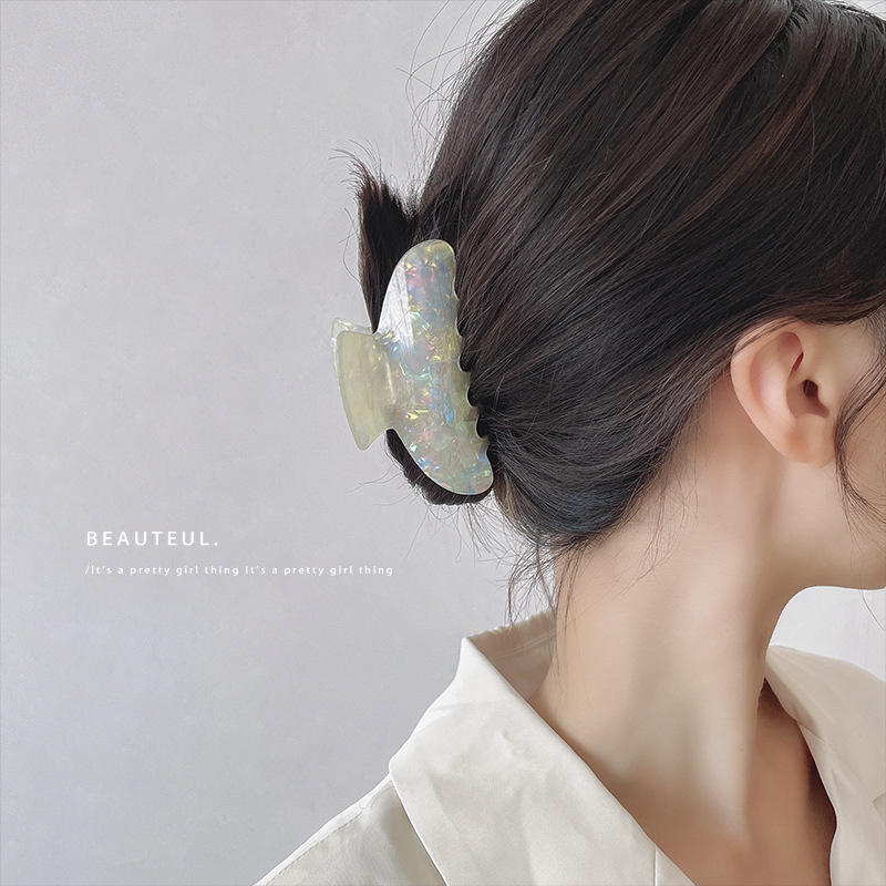 韩国东大门醋酸发夹后脑勺抓夹 法式复古人鱼色发爪头饰发卡女