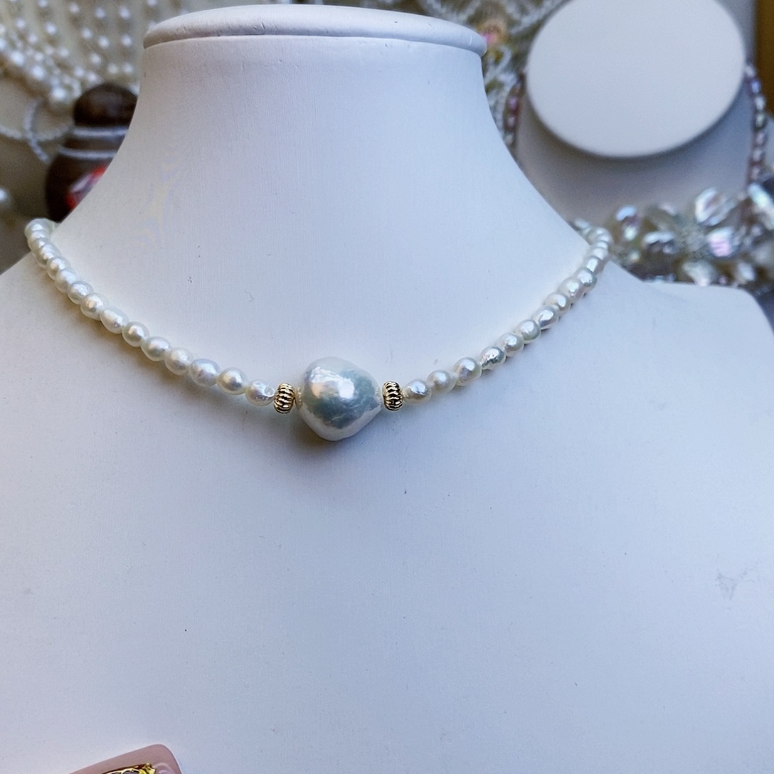 淡水珍珠颈饰银S925镶嵌