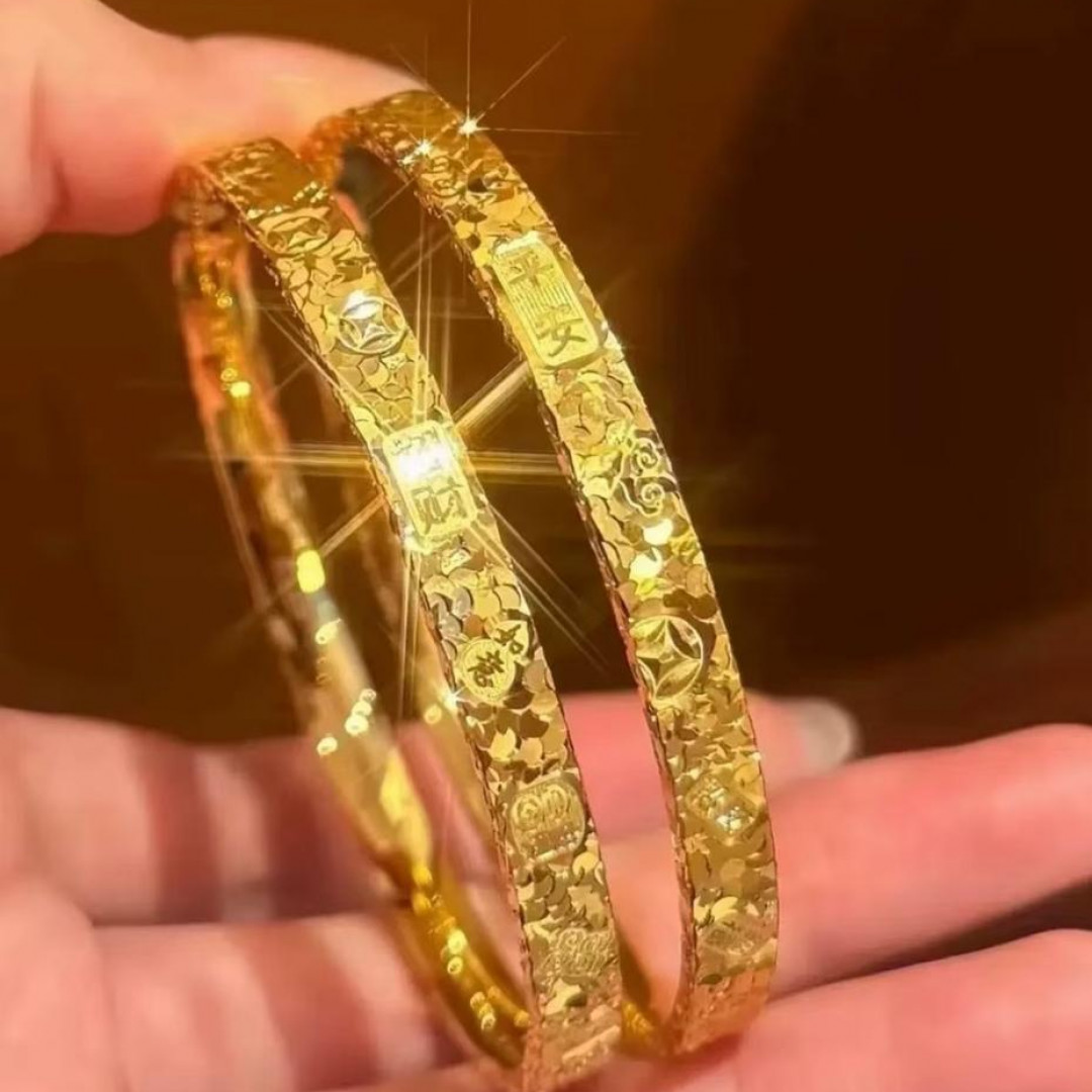 合金手镯 【吉言碎冰冰手镯】时尚高级感爆闪金色实心