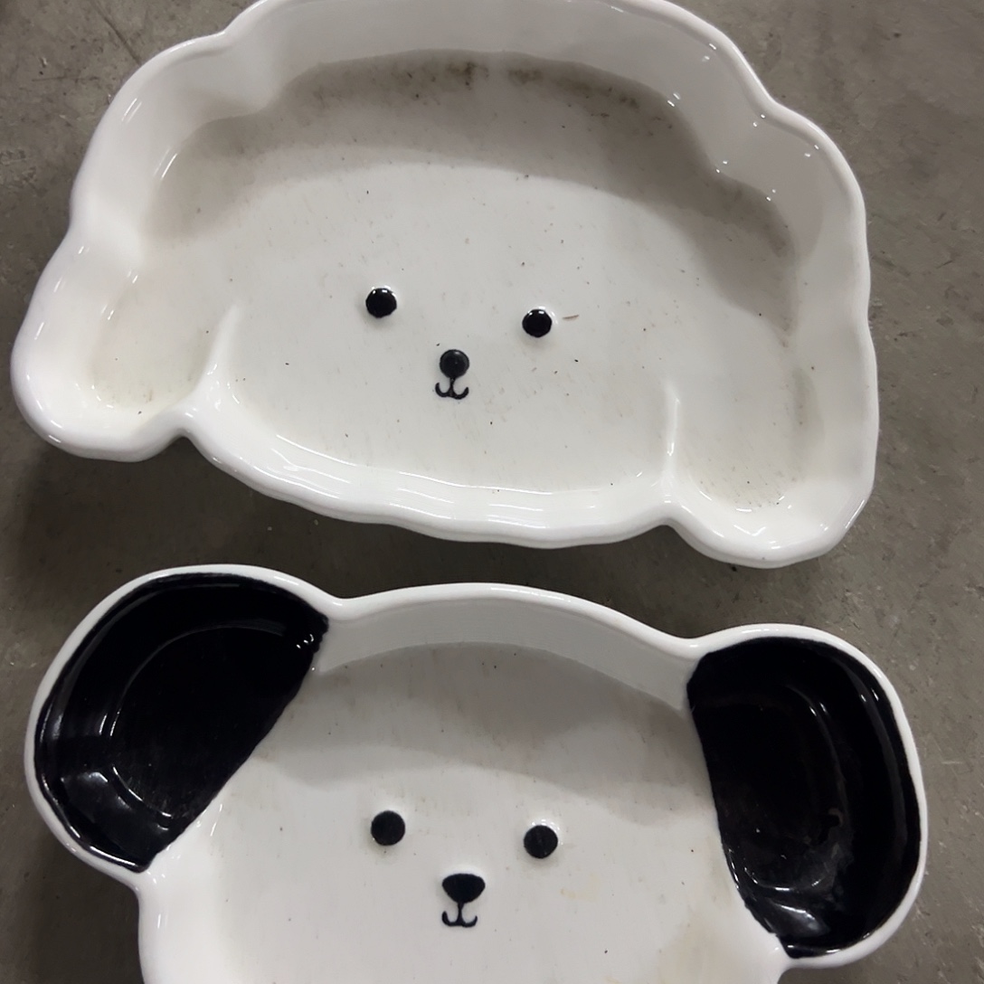 搪瓷微瑕白狗加黑白狗一组
