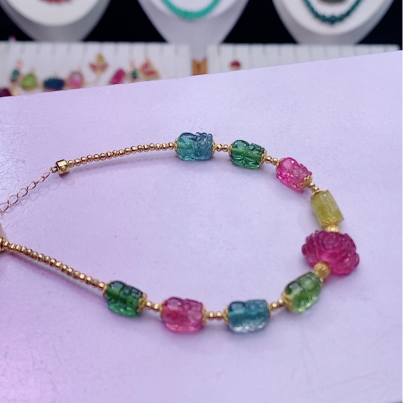 【闪购商品】碧玺手链18K金镶嵌碧玺手链