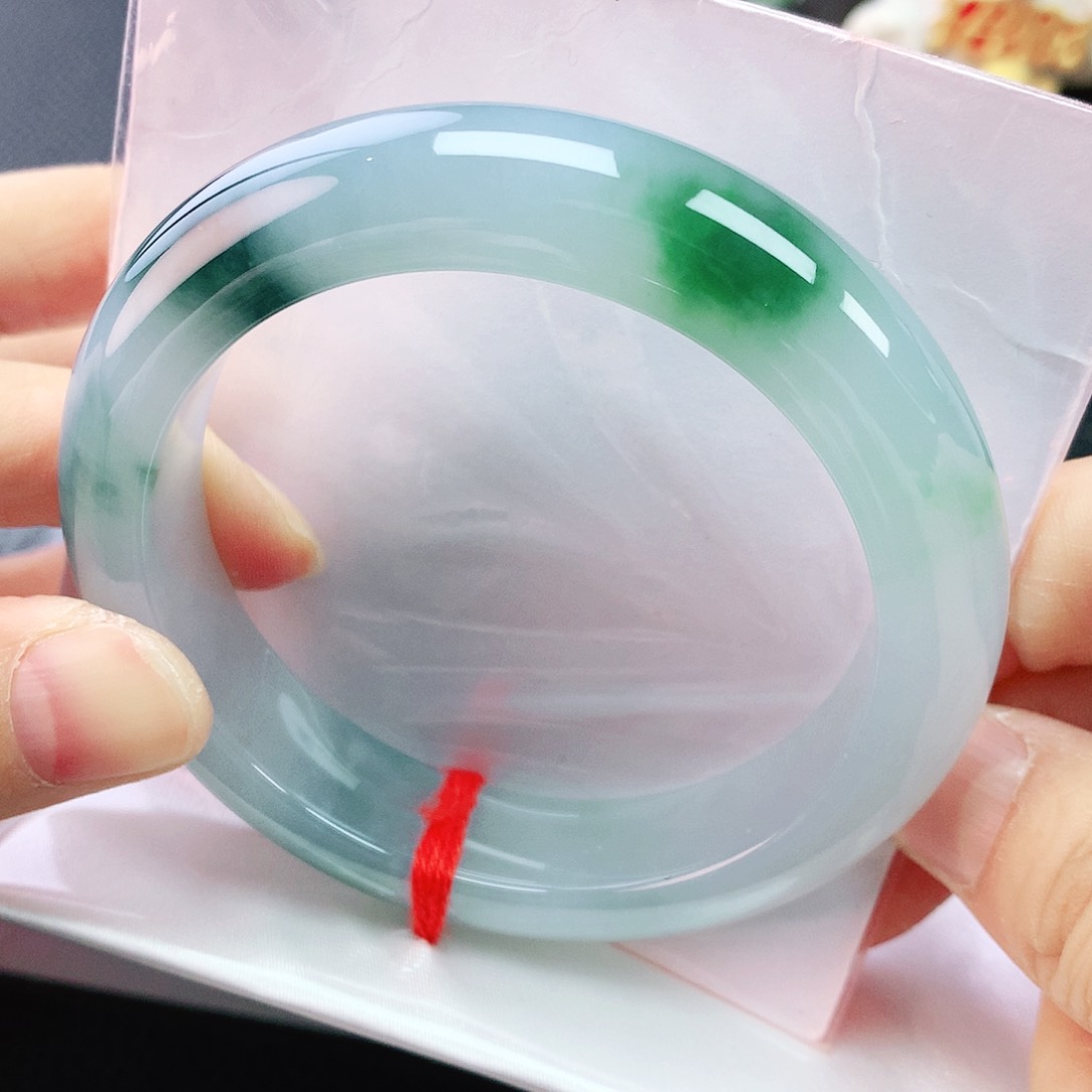 未镶嵌手镯翡翠55蓝刚飘蓝绿花