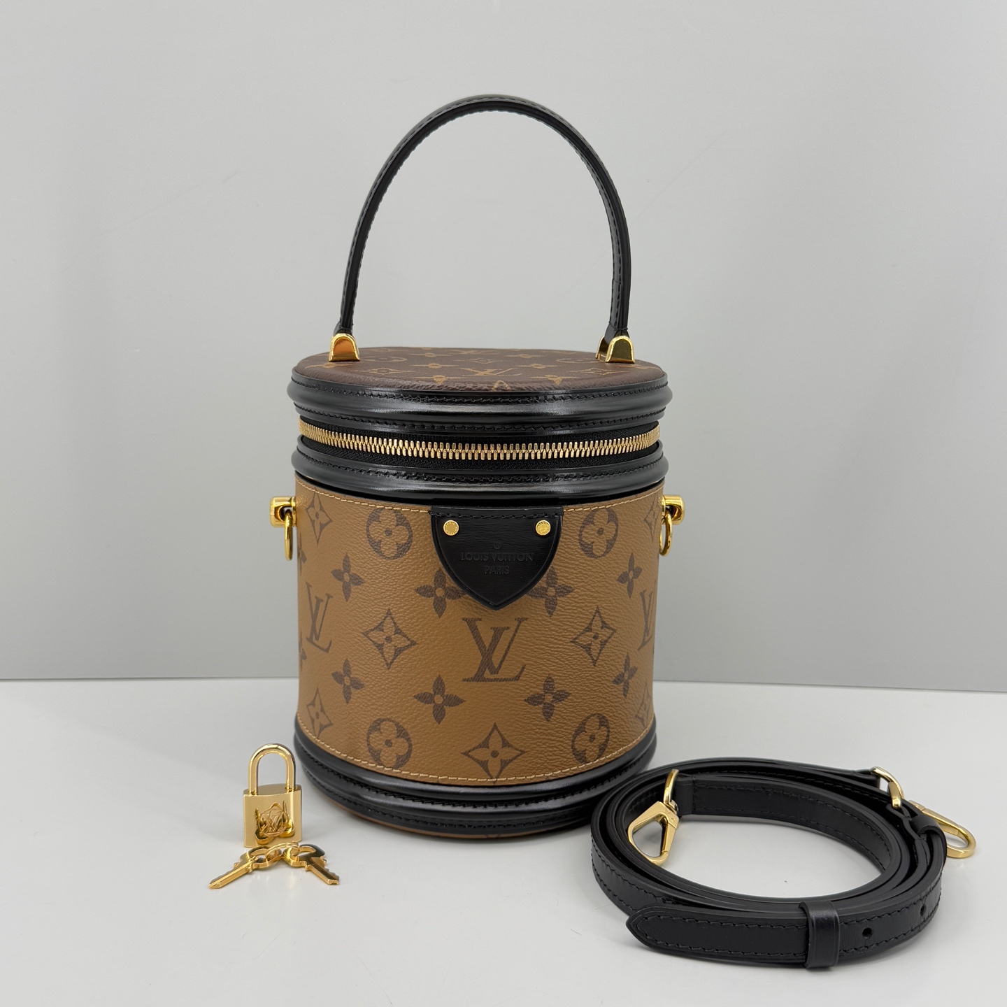 95新 LouisVuitton/路易威登 优选/Cannes黑拼老花发财桶15×17×15