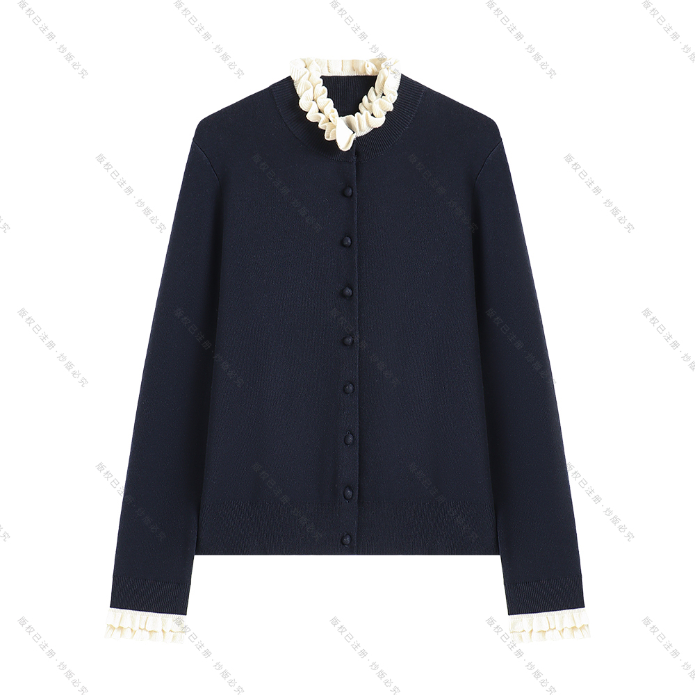 【南油虹姐】秋季新款圆领老钱风长袖百搭小高领针织衫开衫 