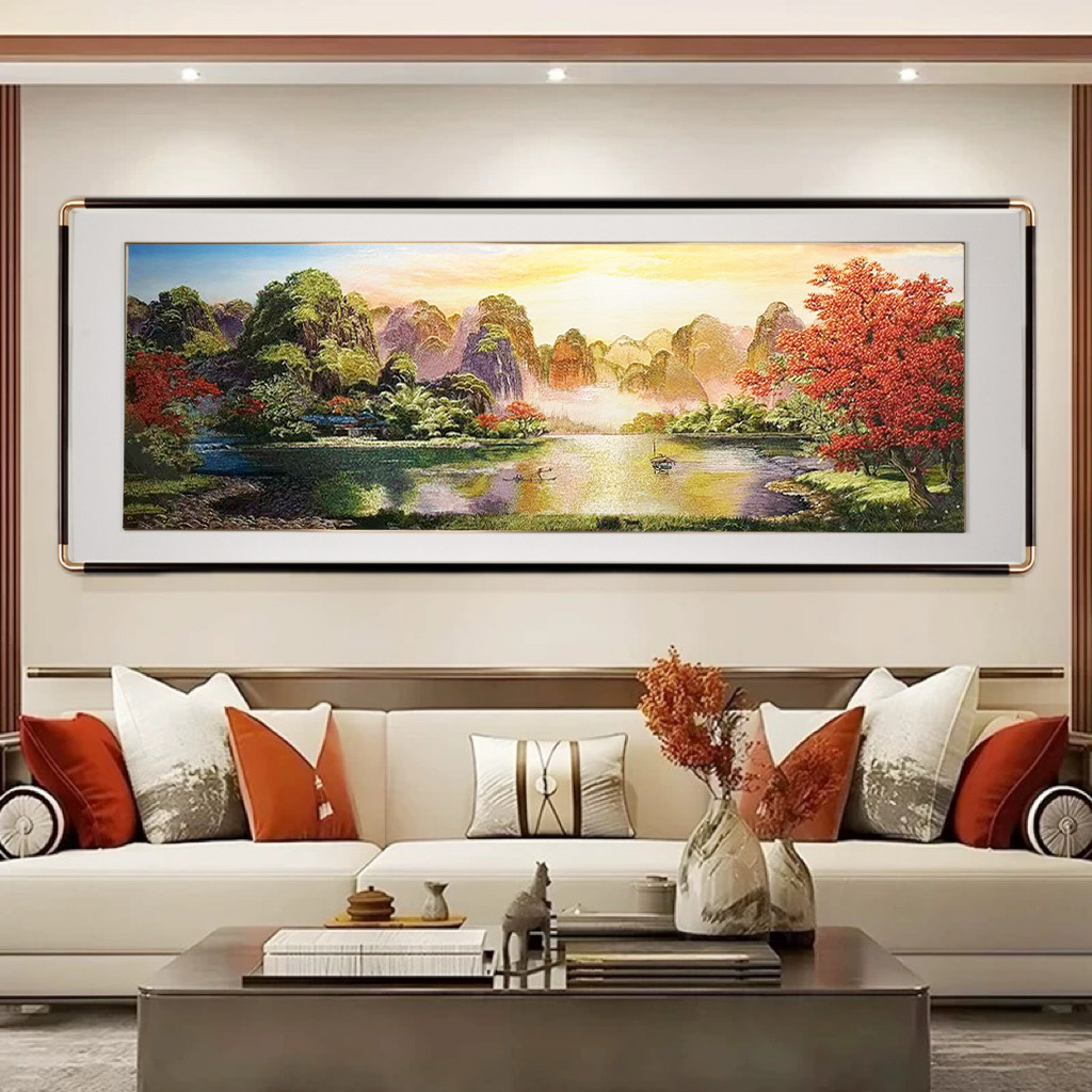 （重工刺绣）高档双框桂林山水聚宝盆山水画客厅办公室沙发背景墙