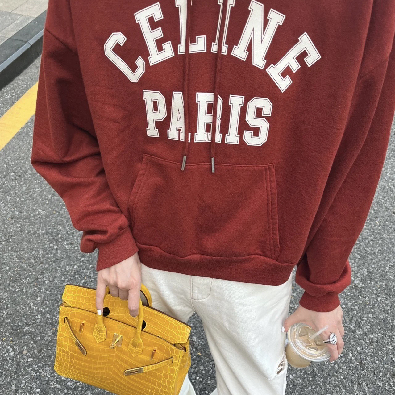 99新 Celine/思琳 D500297/logo字母印花连帽卫衣/M码