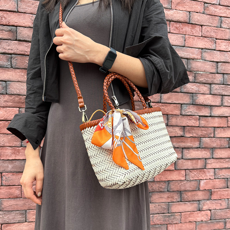 植鞣牛皮女包编织洋气白色托特包时尚百搭潮流手提包小众设计款