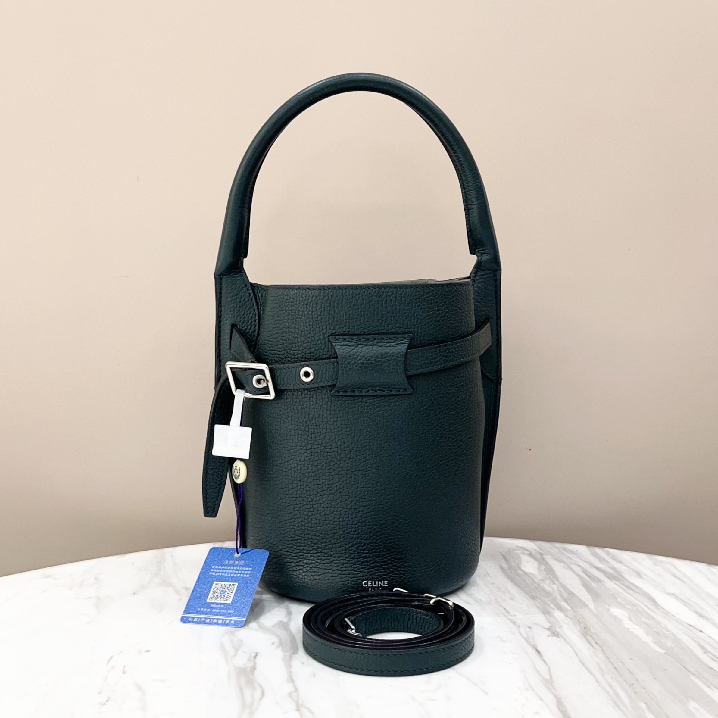 99新 Celine/思琳 墨绿色BigBag系列Bucketnano水桶包 约16*20