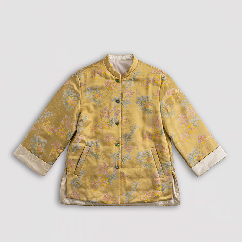 （琢雪）真丝提花新中式显瘦气质轻奢减龄中长款驼绒棉服外套61199