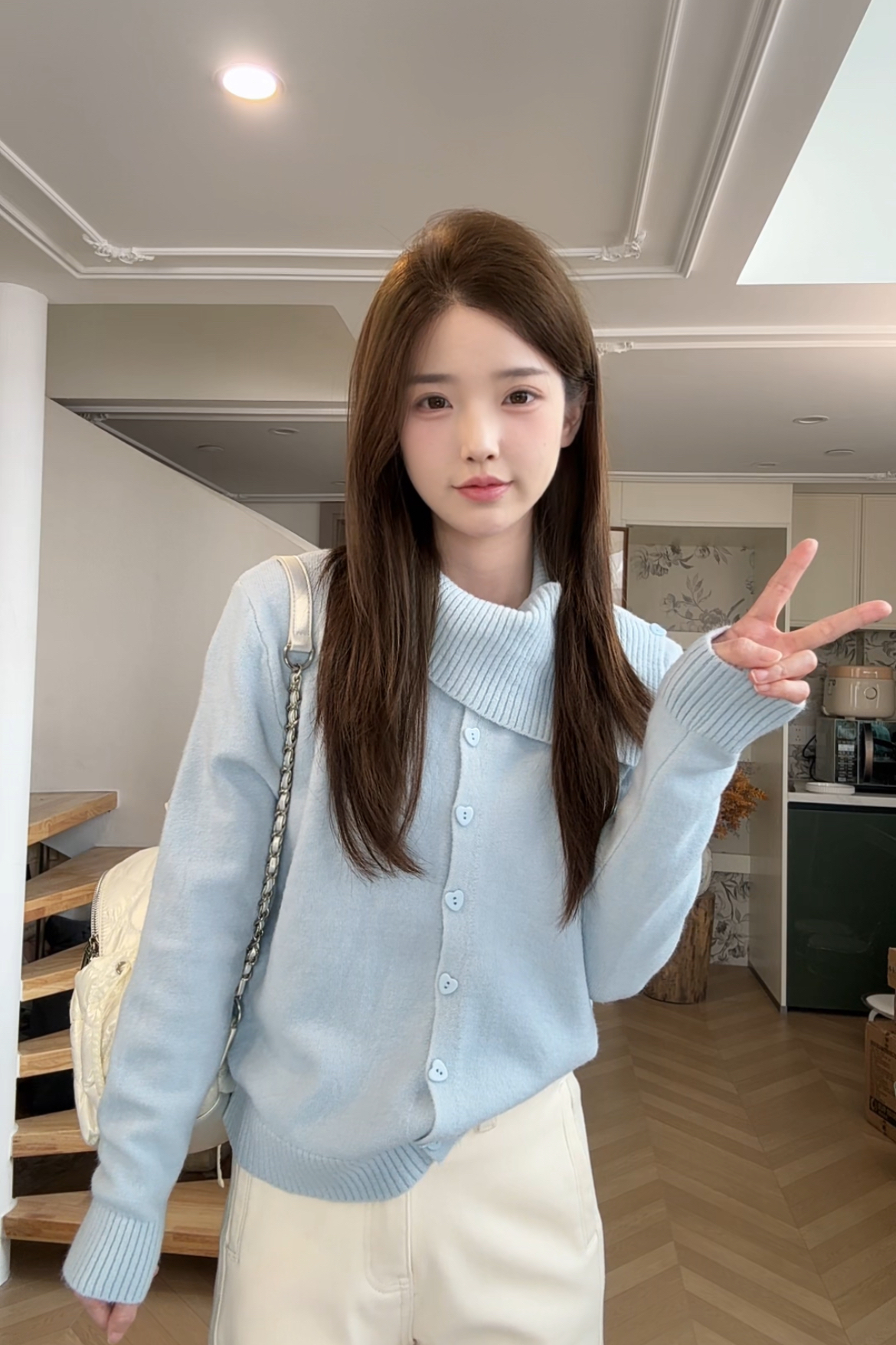 【Niche Young】 温柔风翻领不规则毛衣韩系设计感针织XT80001