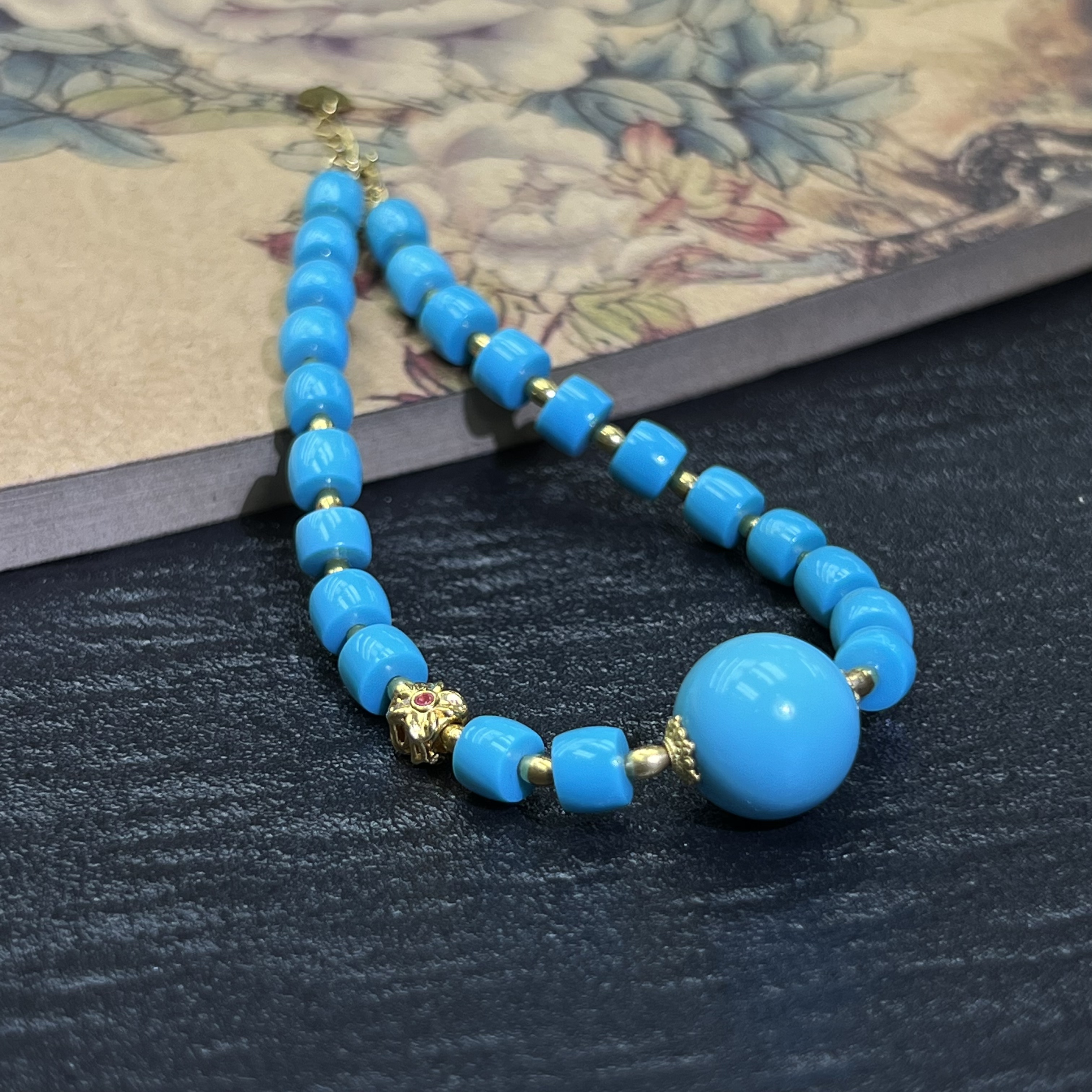 【珺笙珠宝】典藏•原矿极光暴蓝绿松石18K金直切手链