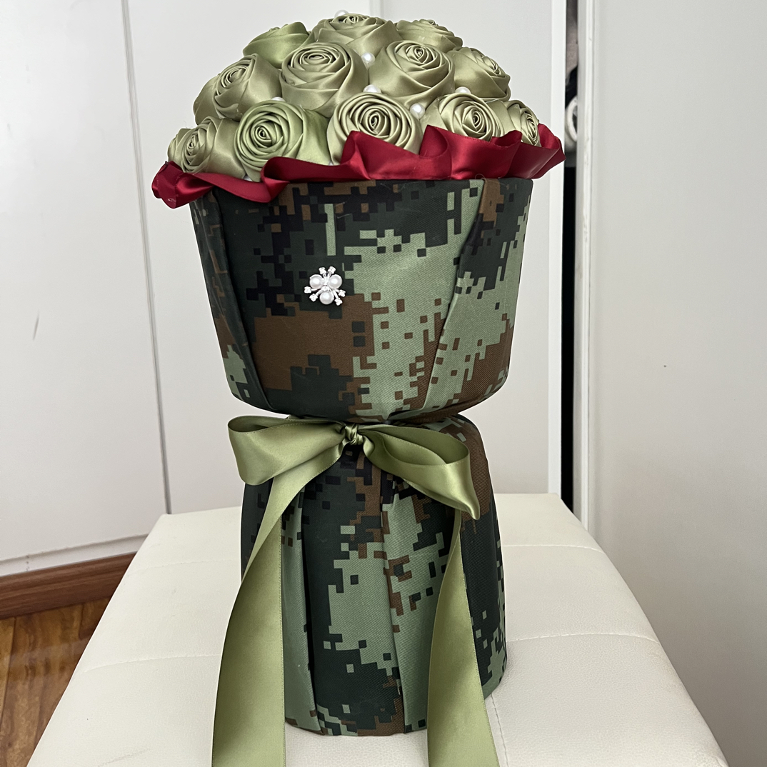 迷彩花束真花干花永生花送兵哥哥的礼物
