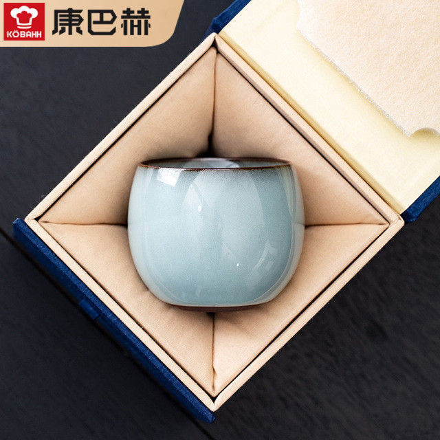 官窑铁胎茶杯天青色陶瓷主人杯单杯男士大号个人专用茶盏铁胎茶具