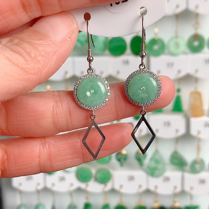 翡翠耳饰银S925镶嵌翡翠