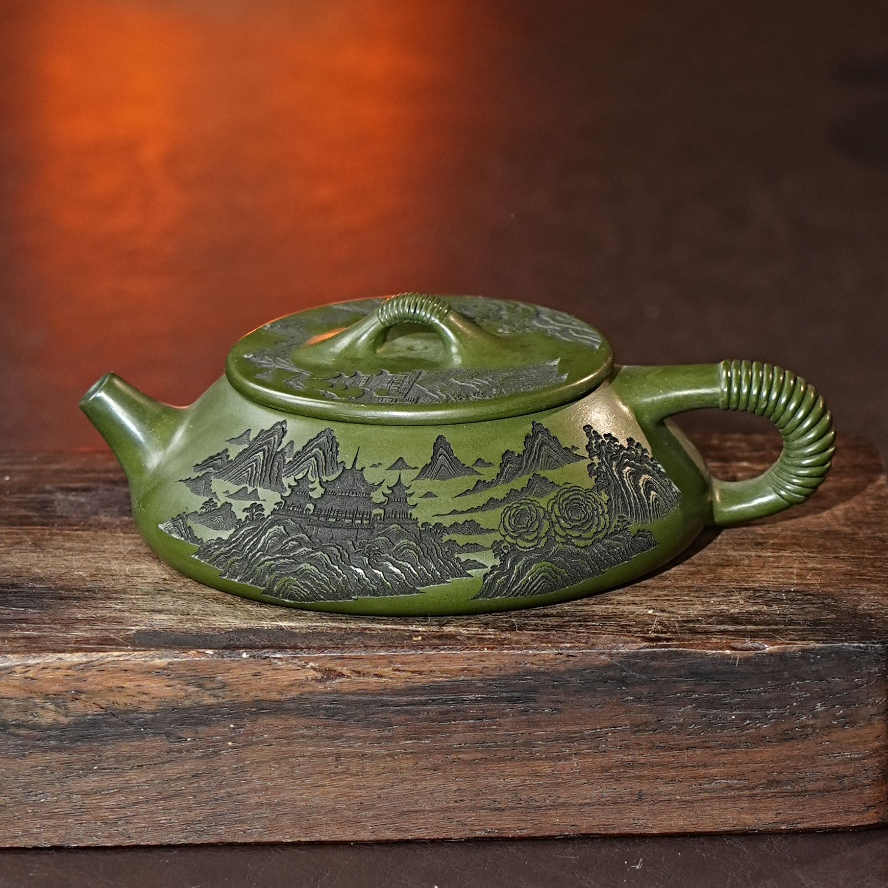 【9100石瓢线瓢】宜兴原矿紫砂全手工刻绘山水茶具紫砂壶茶器