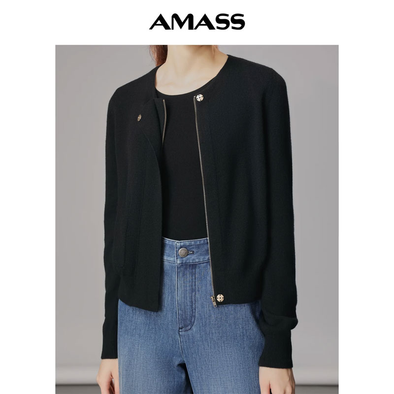 AMASS/阿玛施冬复古港风拉链软糯山羊绒慵懒文艺针织开衫5499118