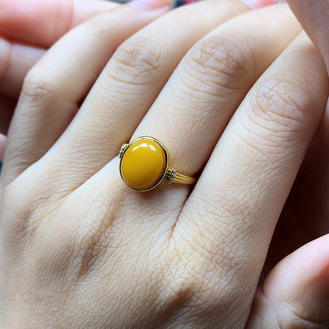 蜜蜡银S925镶嵌戒指戒指