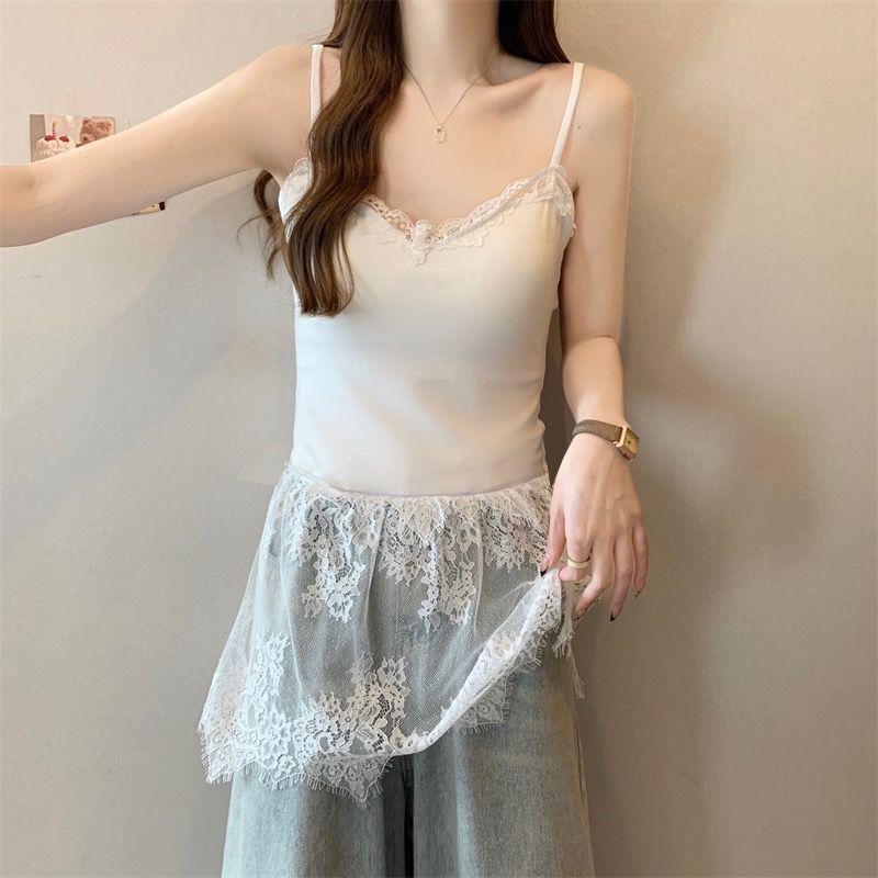 蕾丝花边拼接吊带2025春夏新款打底背心女修身型外穿上衣连体裙子