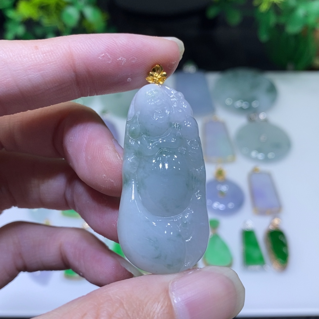 翡翠18K金镶嵌吊坠(不含链)