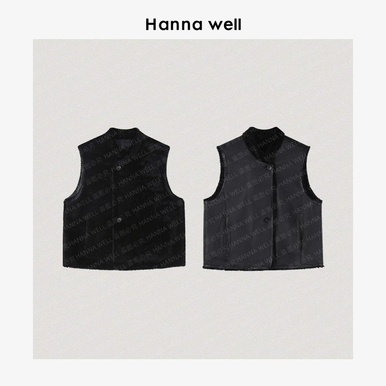 妞墩自制 新年战袍超显瘦双面穿马甲-西班牙超薄皮毛一体MJ512654