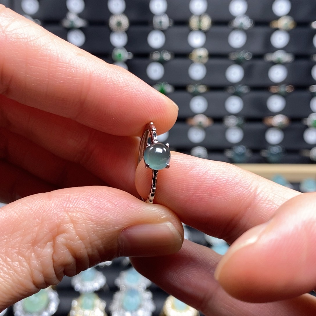 翡翠银S925镶嵌戒指天蓝福利