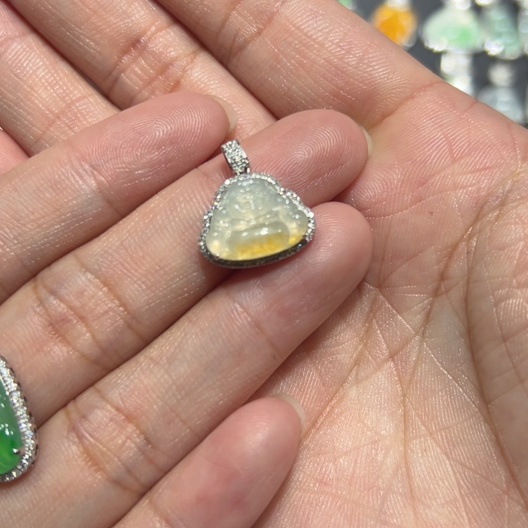 翡翠颈饰18K金镶嵌吊坠-470