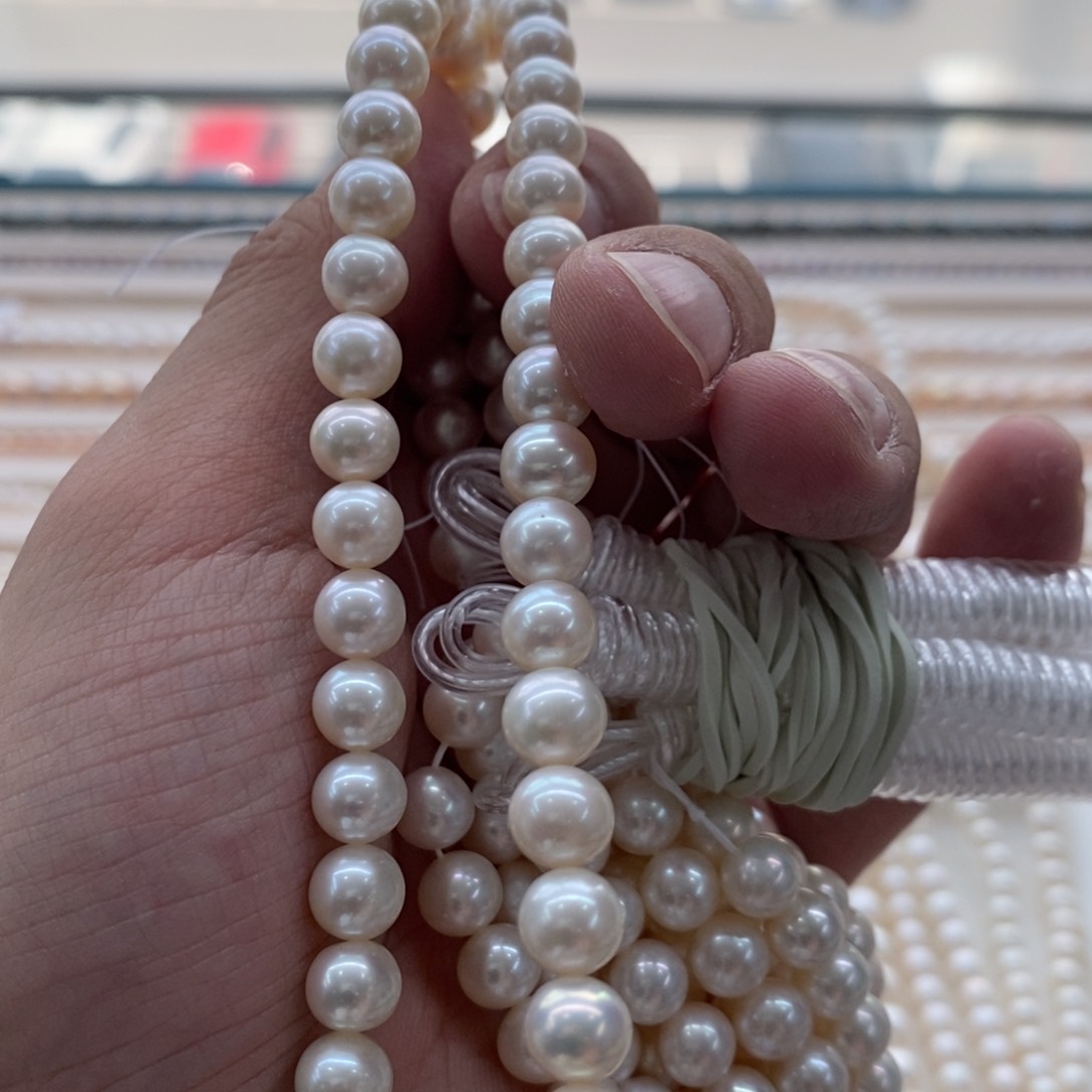 淡水珍珠银S925镶嵌颈饰夕*雨7-7.5高品项链白