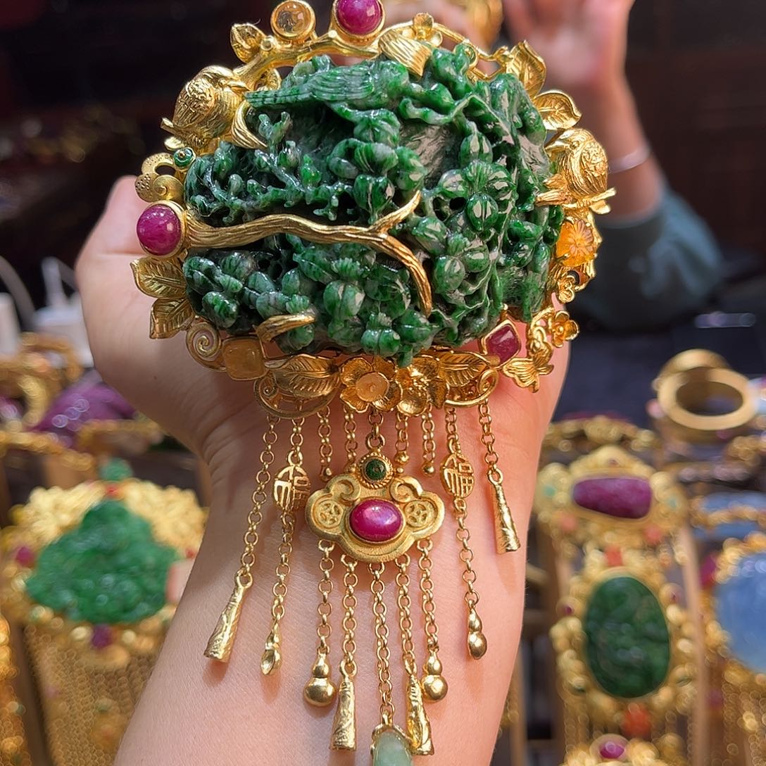 银S925镀金镶嵌手镯翡翠多宝手镯