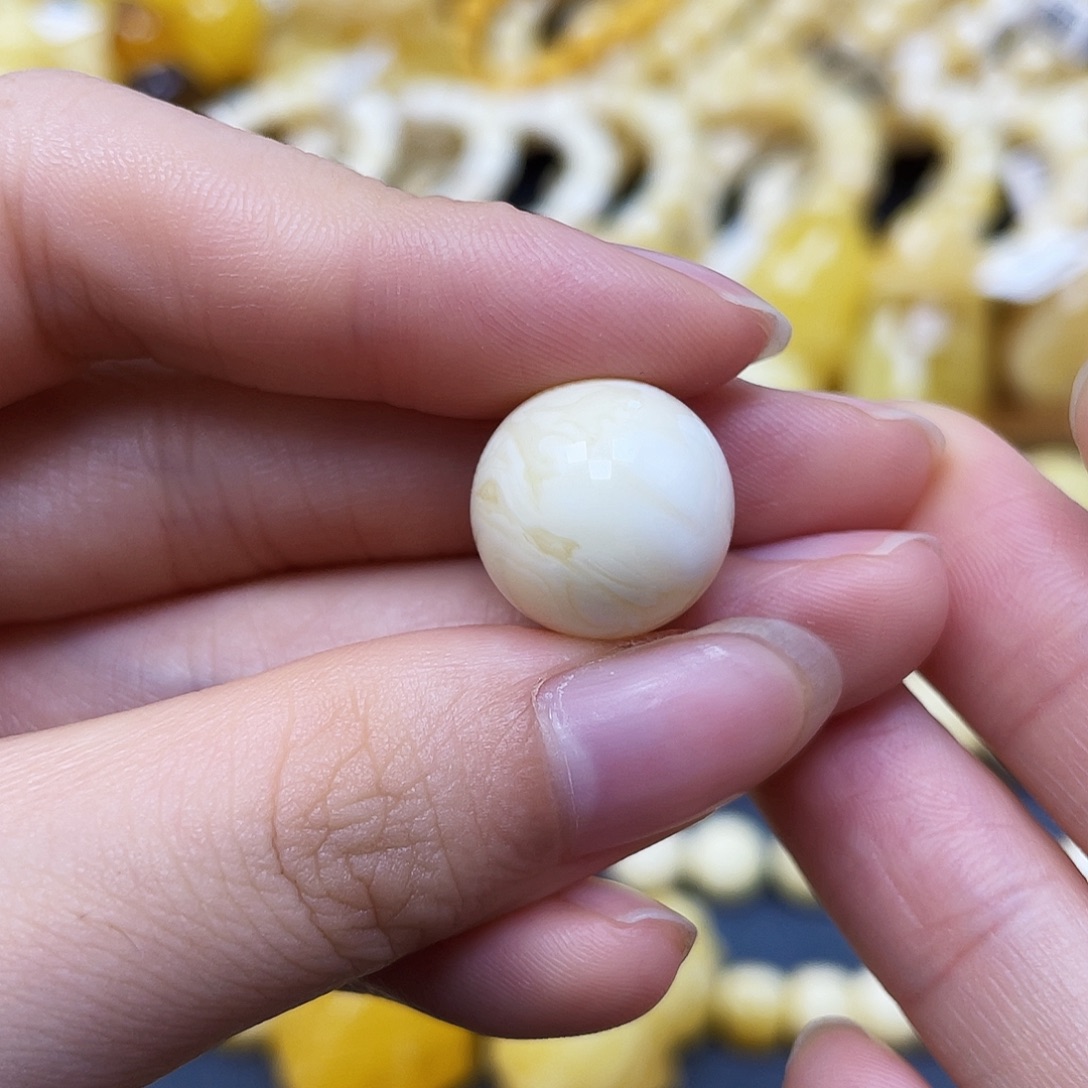 未镶嵌蜜蜡裸石圆珠14.8mm矿灰