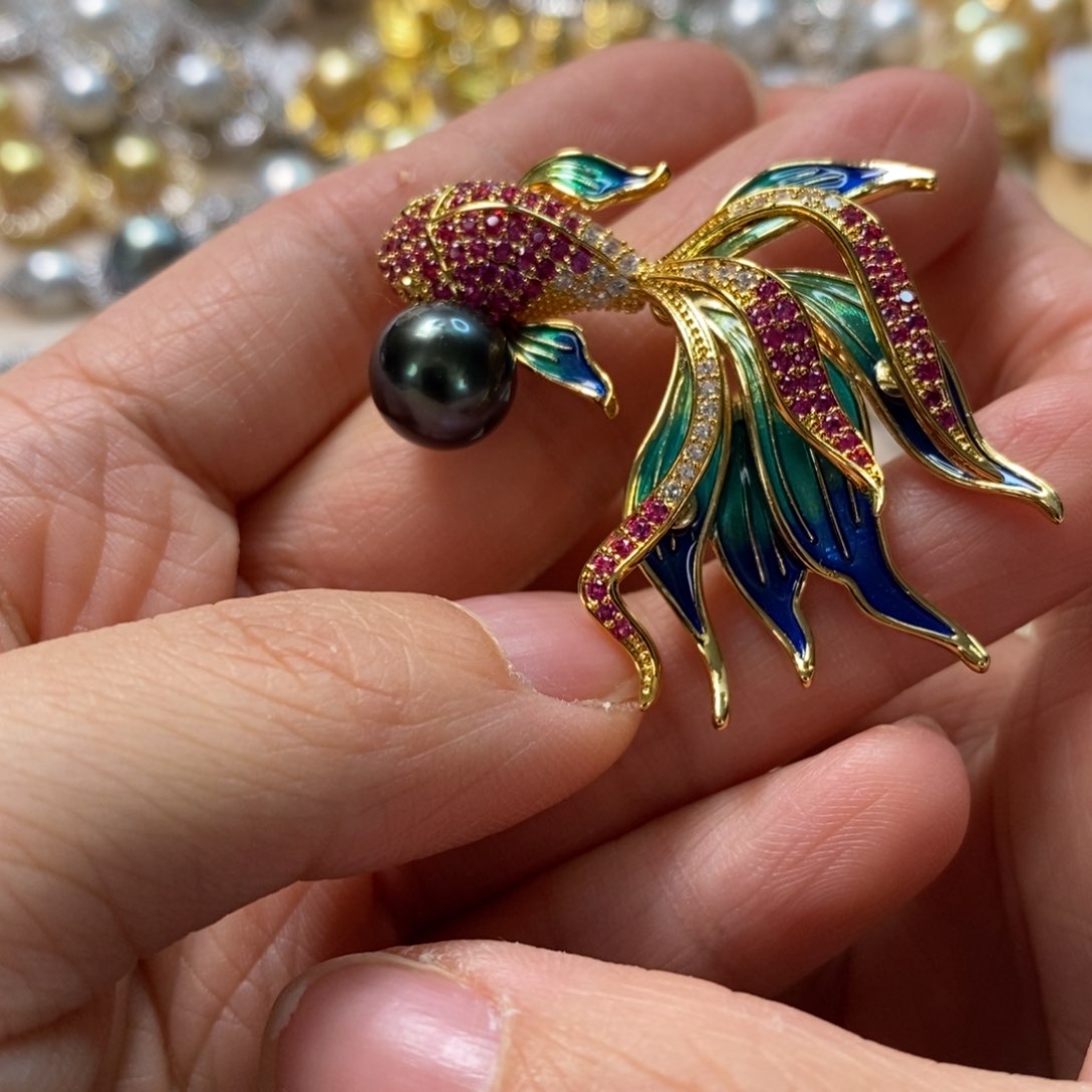 海水珍珠胸针合金