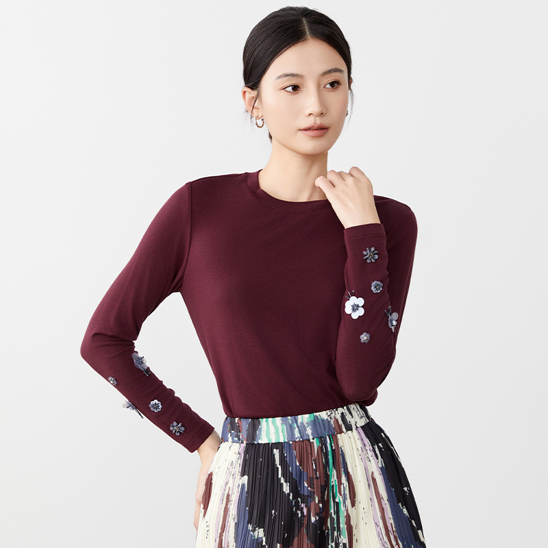 纯色打底针织衫女圆领百搭长袖T恤简约休闲时尚内搭上衣171P6713