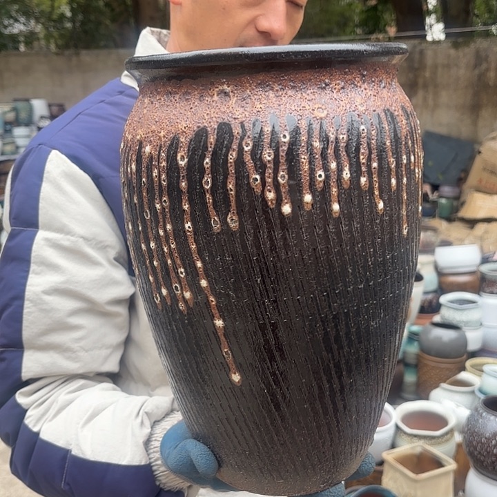 紫砂茶碗黑流苏口径20高度30