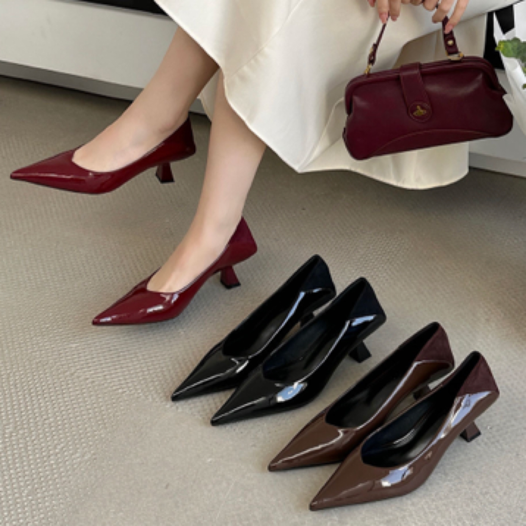 法式单鞋尖头高跟鞋猫跟单鞋女2025春秋新款细跟鞋气质工作鞋黑色