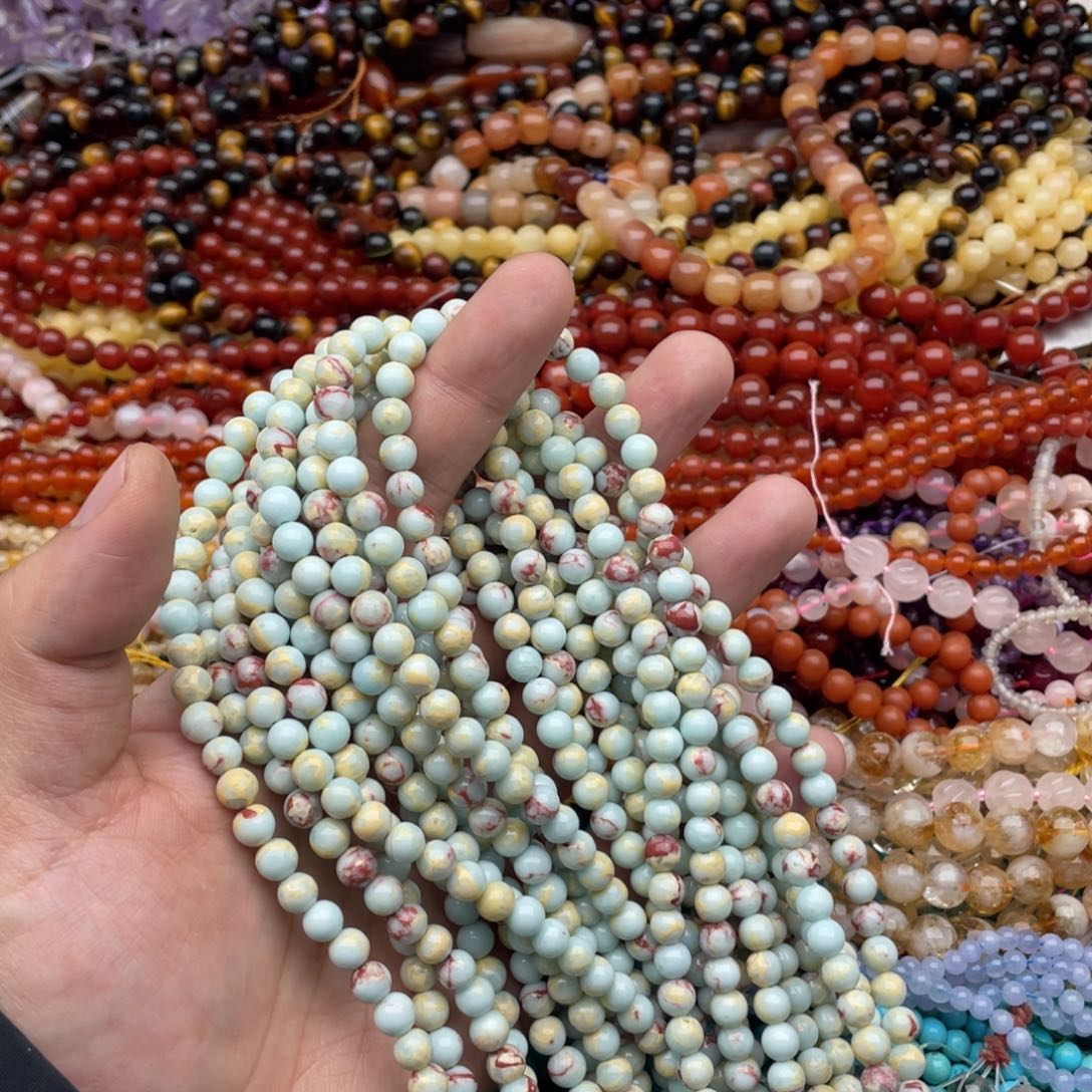 玛瑙/玉髓珠宝半成品未镶嵌两条装6mm寿山石圆珠