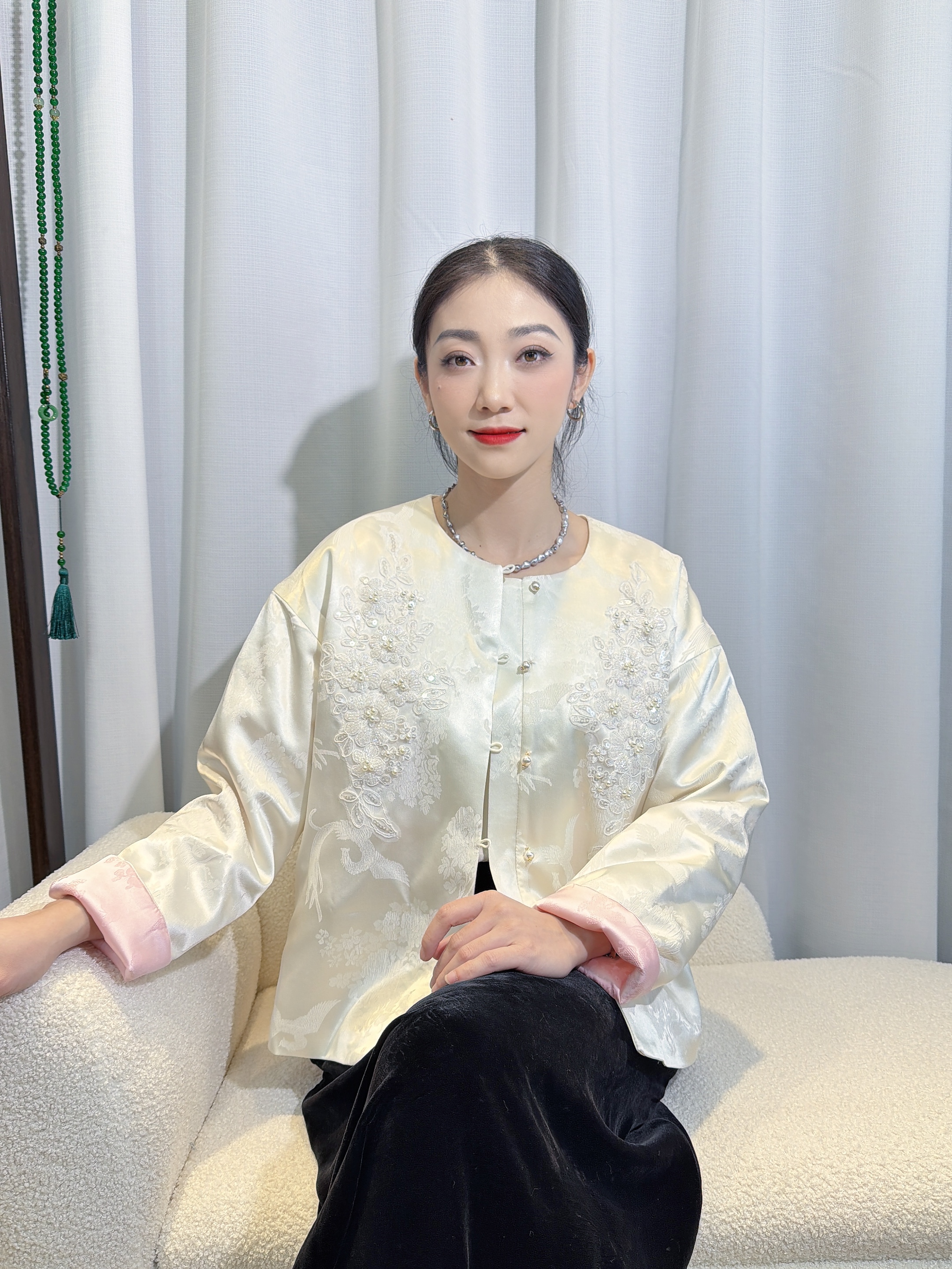 （已开价）桑蚕丝提花法绣新中式对襟加棉上衣