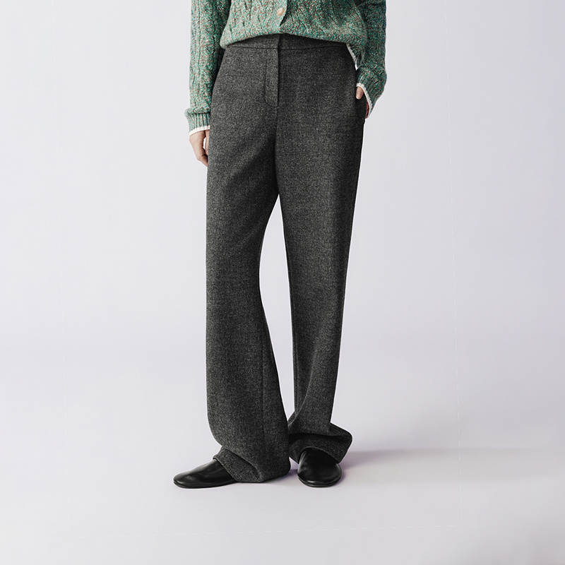 LANCY/朗姿2025冬新款羊毛百搭直筒显瘦休闲西装裤女通勤灰色长裤