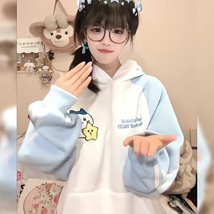 2025新款刺绣连帽卫衣女美式复古插肩三条杠情侣上衣春秋宽松外套