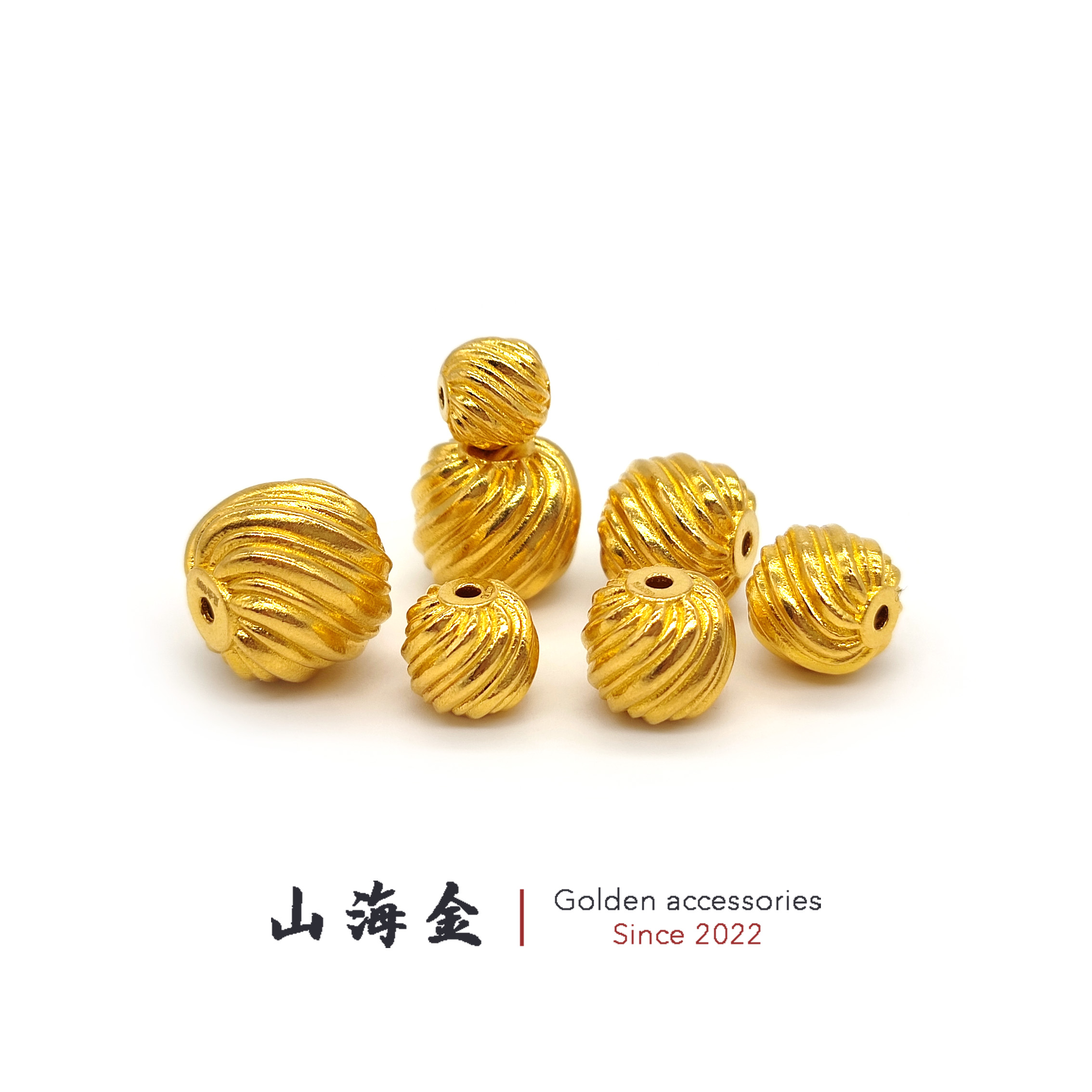 山海金 24K纯黄金足金扭扭珠老型隔珠腰珠顶珠文玩手串佛珠金配饰