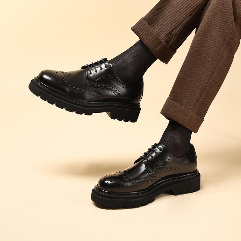 新款手工布洛克雕花正装商务男鞋英伦风德比鞋增高款头层牛皮