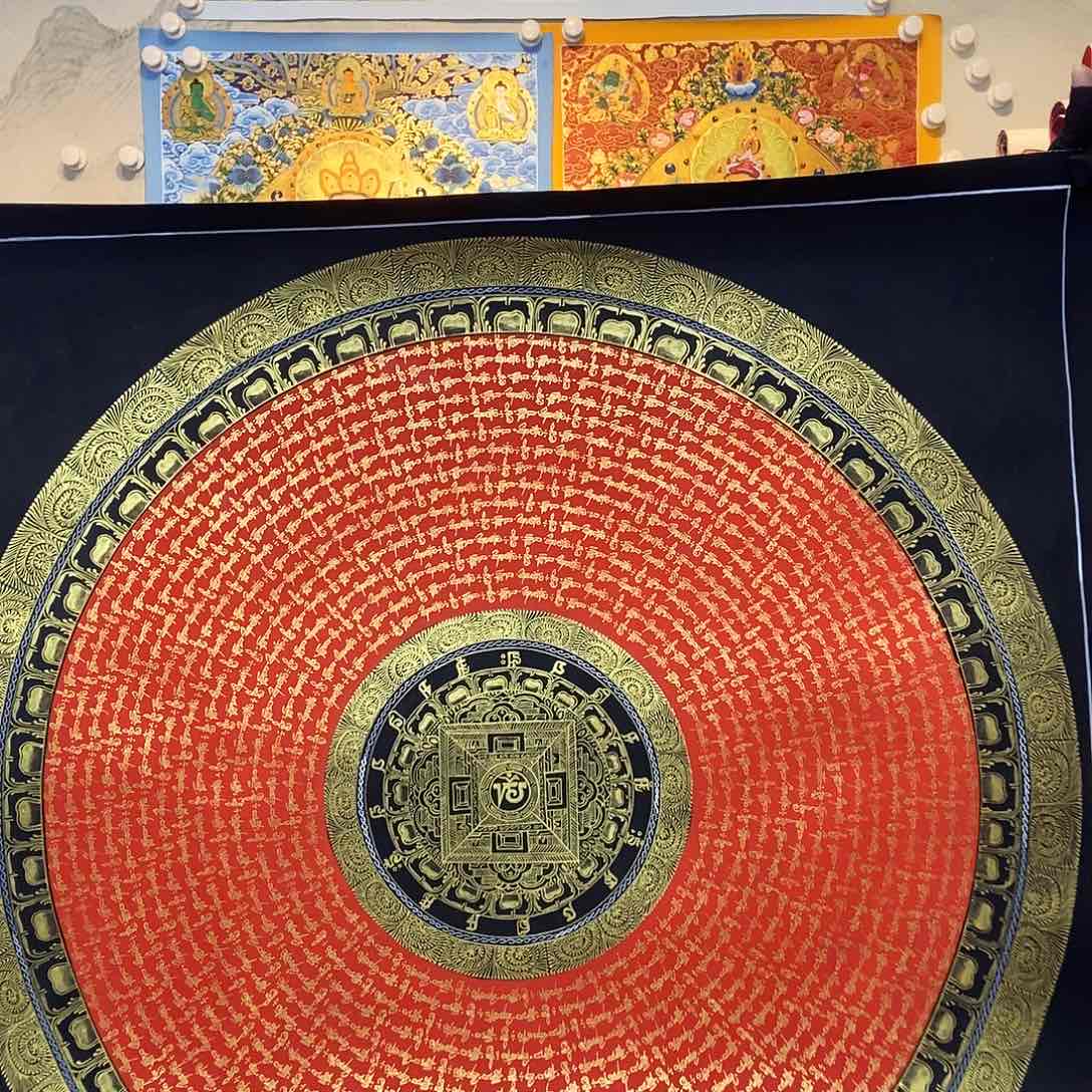 卷轴画纯手绘六字真言唐卡70厘米左右