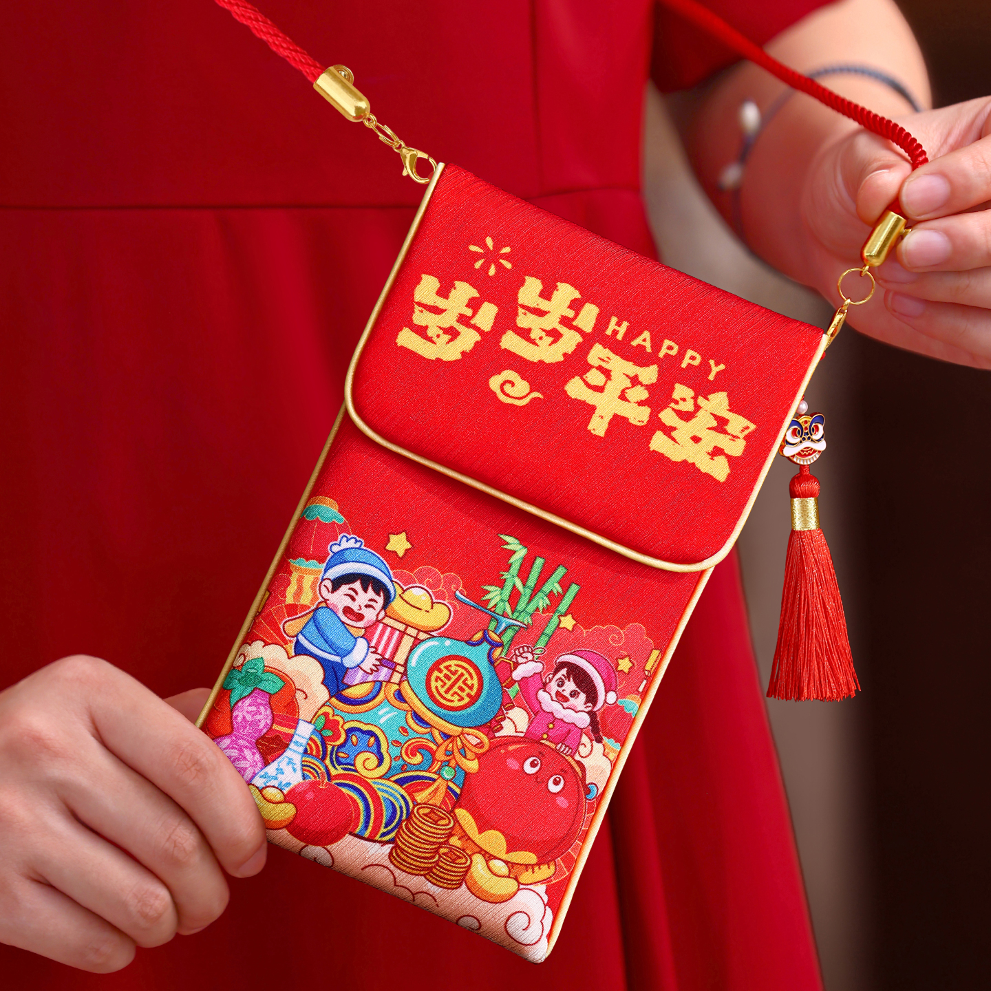 红包2026新款可爱个性马年过年新年高档给小孩儿童布艺压岁钱包袋