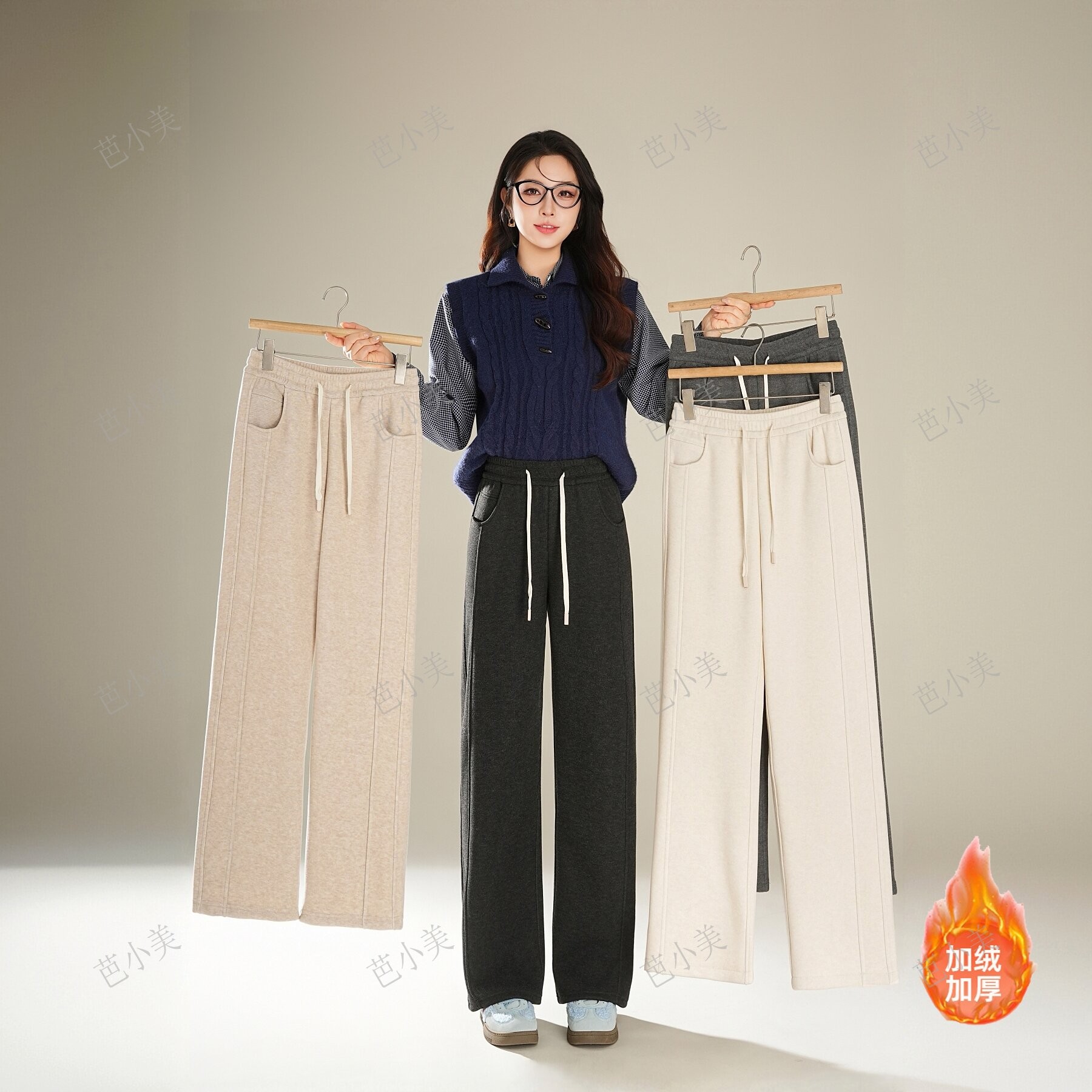 【醋酸山羊绒】冬季新款加绒加厚袋中袋百搭显瘦全包边窄版直筒裤