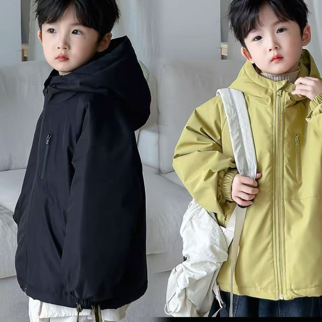 2025新保暖男女童夹棉冲锋衣外套秋冬儿童宝宝保暖帅气连帽百搭潮