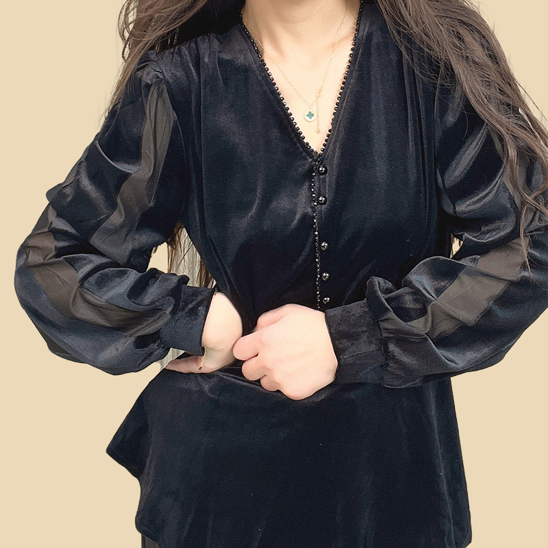 女士T恤洋气小衫气质长袖时尚百搭黑色春秋显瘦网红短款春季上衣