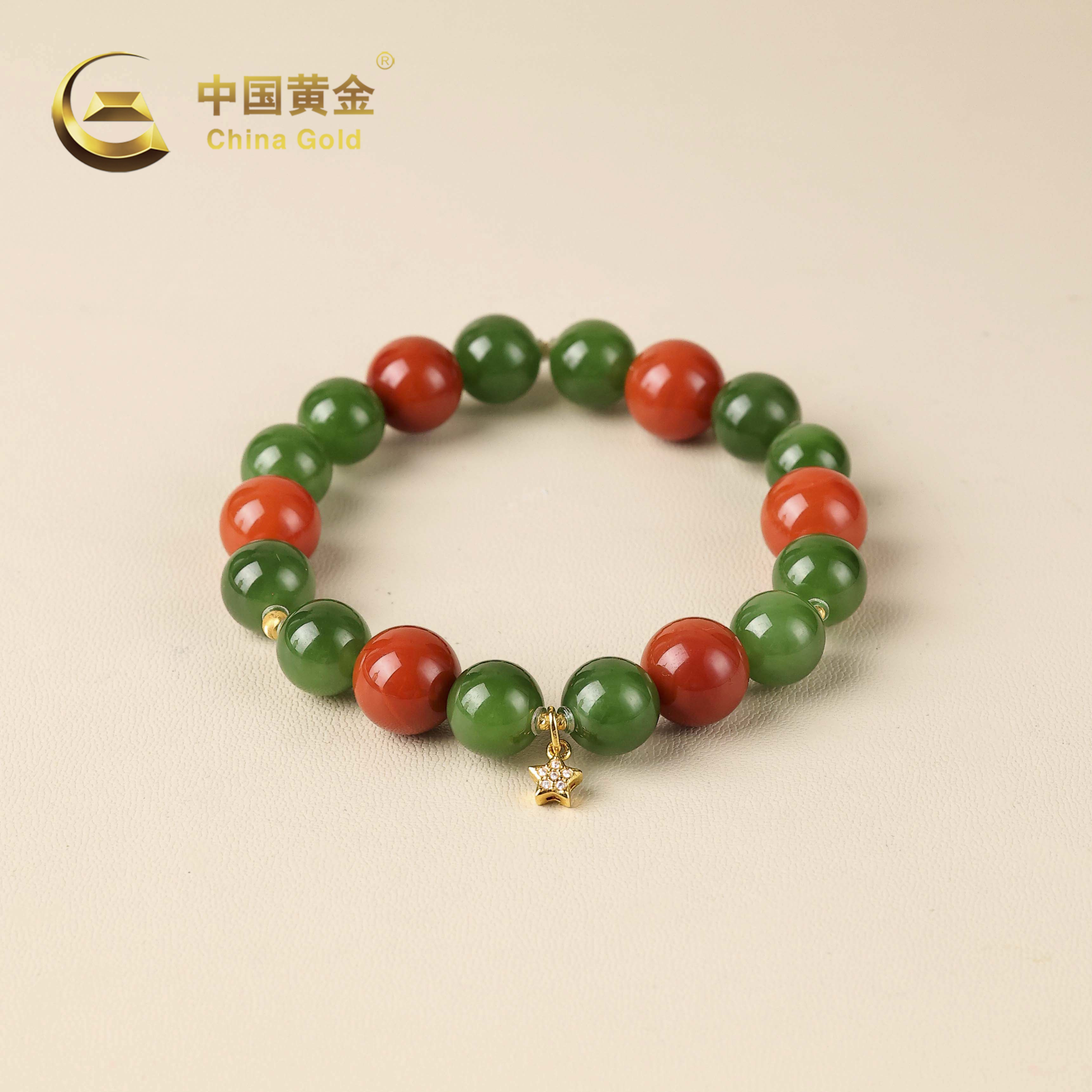  【中国黄金】平安 | 和田玉*手串*18K金镶嵌-S5015-臻
