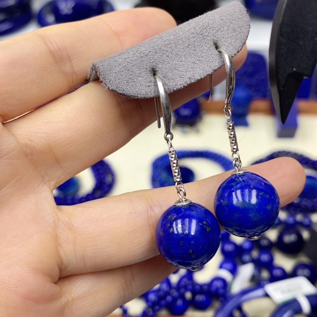 青金石耳饰银S925镶嵌