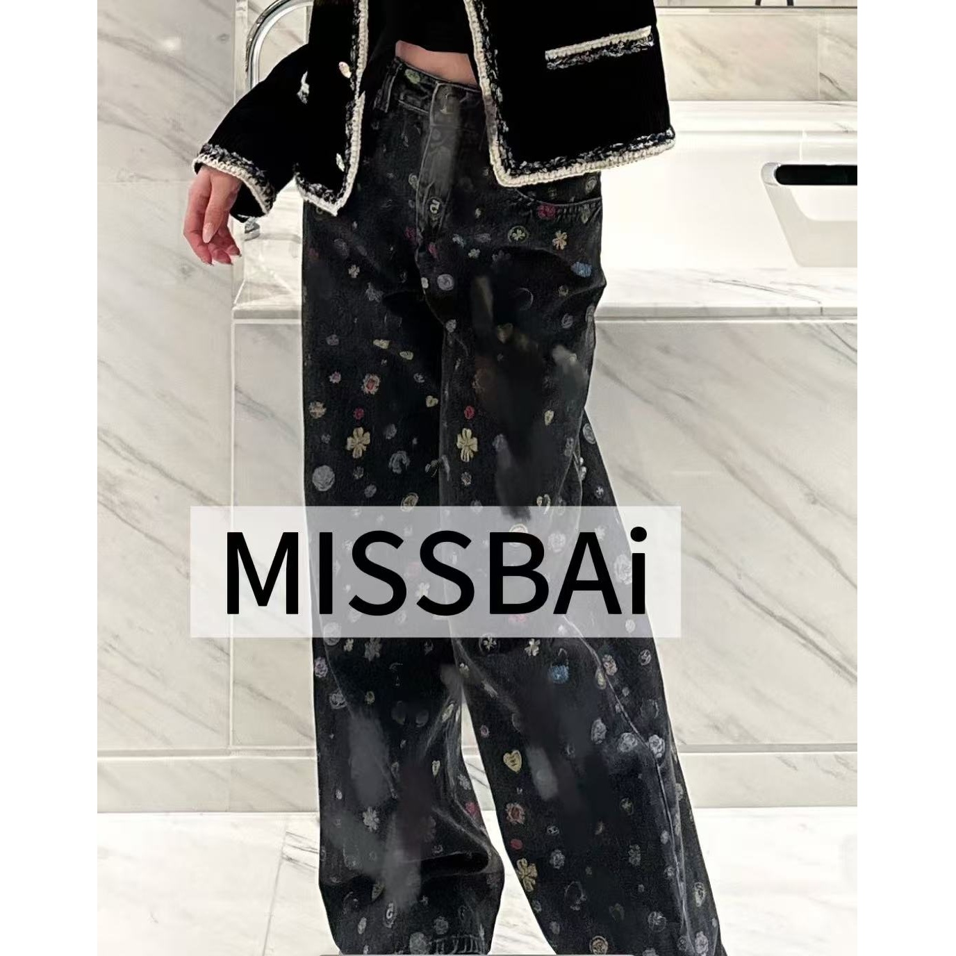 【白小姐推荐】2025年香➕奶奶25b印花直筒显瘦百搭牛仔裤-11843