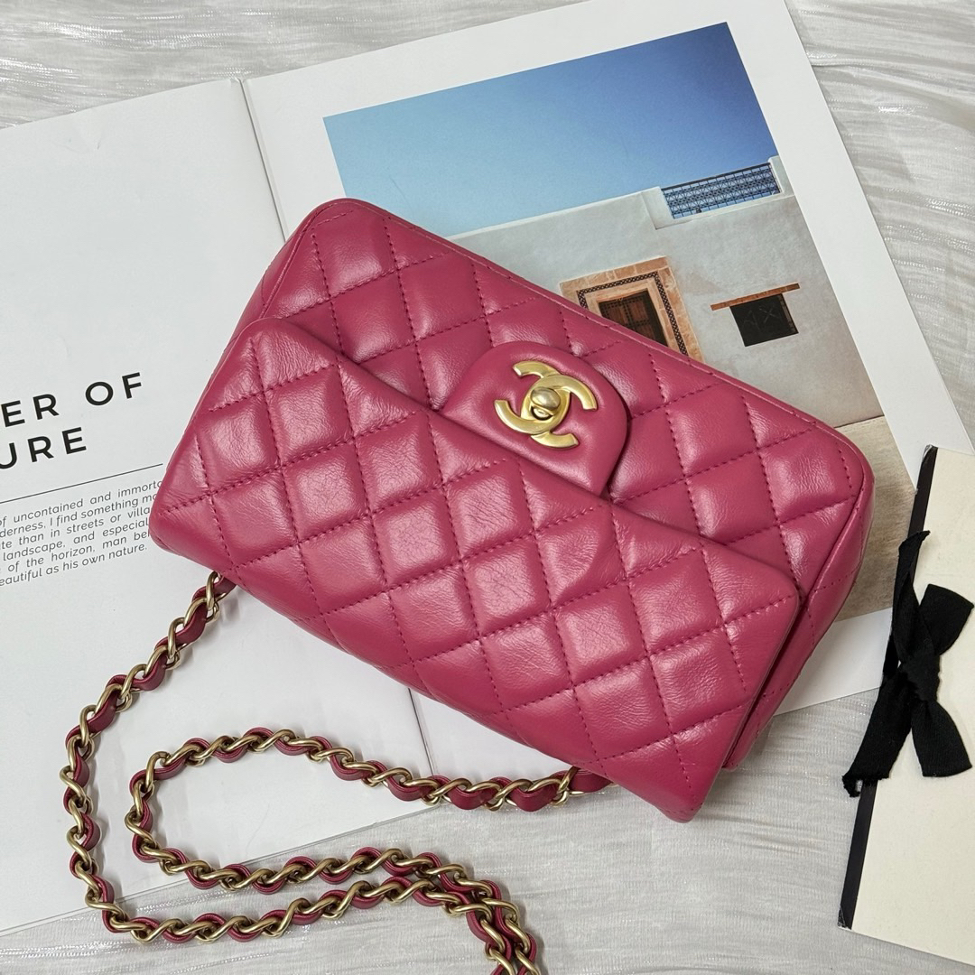 95新 Chanel/香奈儿 Chanel 粉金 羊皮 经典cf大mini/671277353